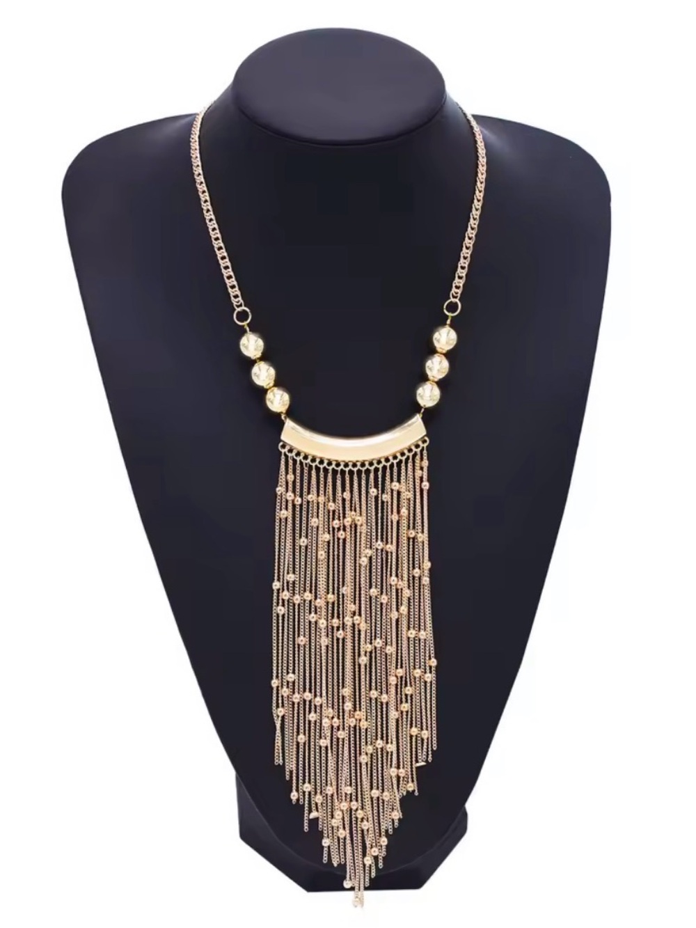 Gold Fringe Statement Necklace - Women Jewelry - Picture 9 of 10